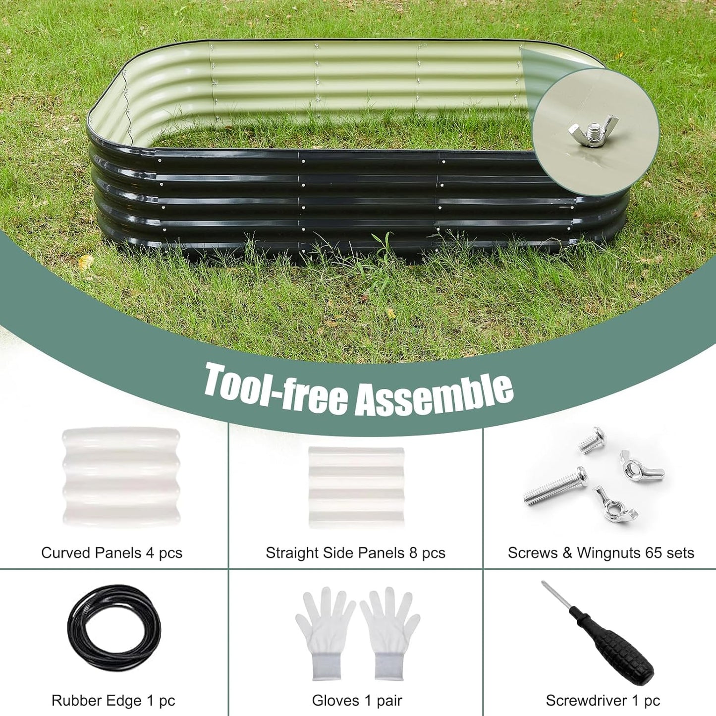 2Pcs 17" Tall Raised Galvanized Steel Garden Bed Modular Planter for Gardening, Vegetables, Flowers Tall Oval Galvanized Metal 9-in-1 Raised Garden Beds Outdoor (Graphite Black)