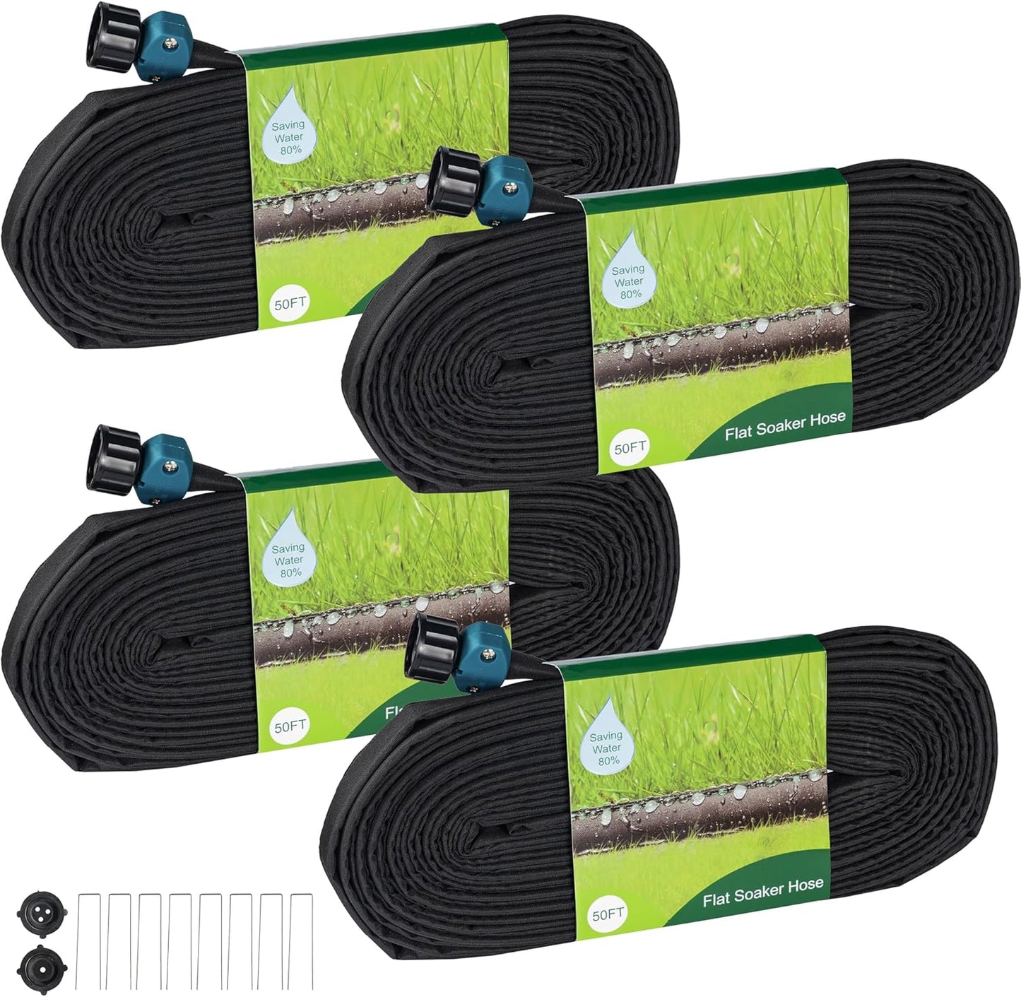 Hourleey Flat Soaker Hose 200 FT for Garden, 200' (50FT x 4) Linkable Consistent Drip Irrigation Hose, Leak-free Dual-layer Design Saving 80% Water Garden System Water Hose with Holes