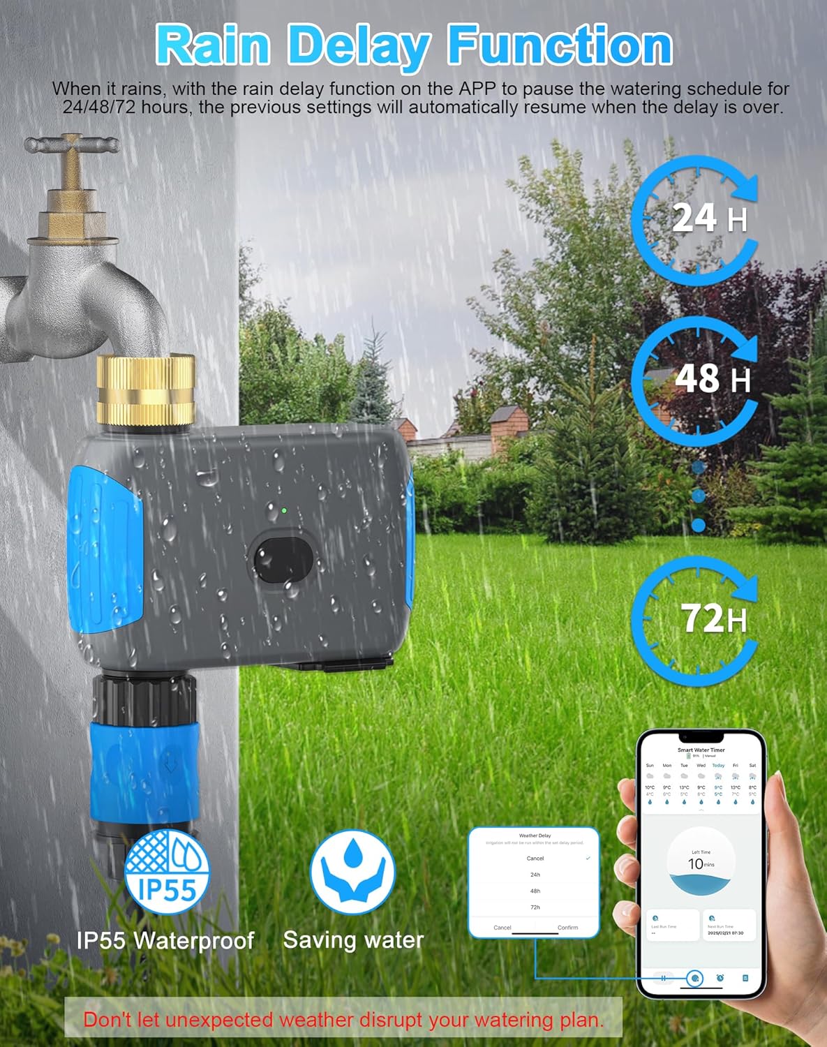 WiFi Sprinkler Timer, Smart Bluetooth Hose Timer, Programmable Automatic Irrigation System with Remote APP, Compatible with Alexa Google, Watering for Outdoor Garden Yard Lawn, 1 Outlet