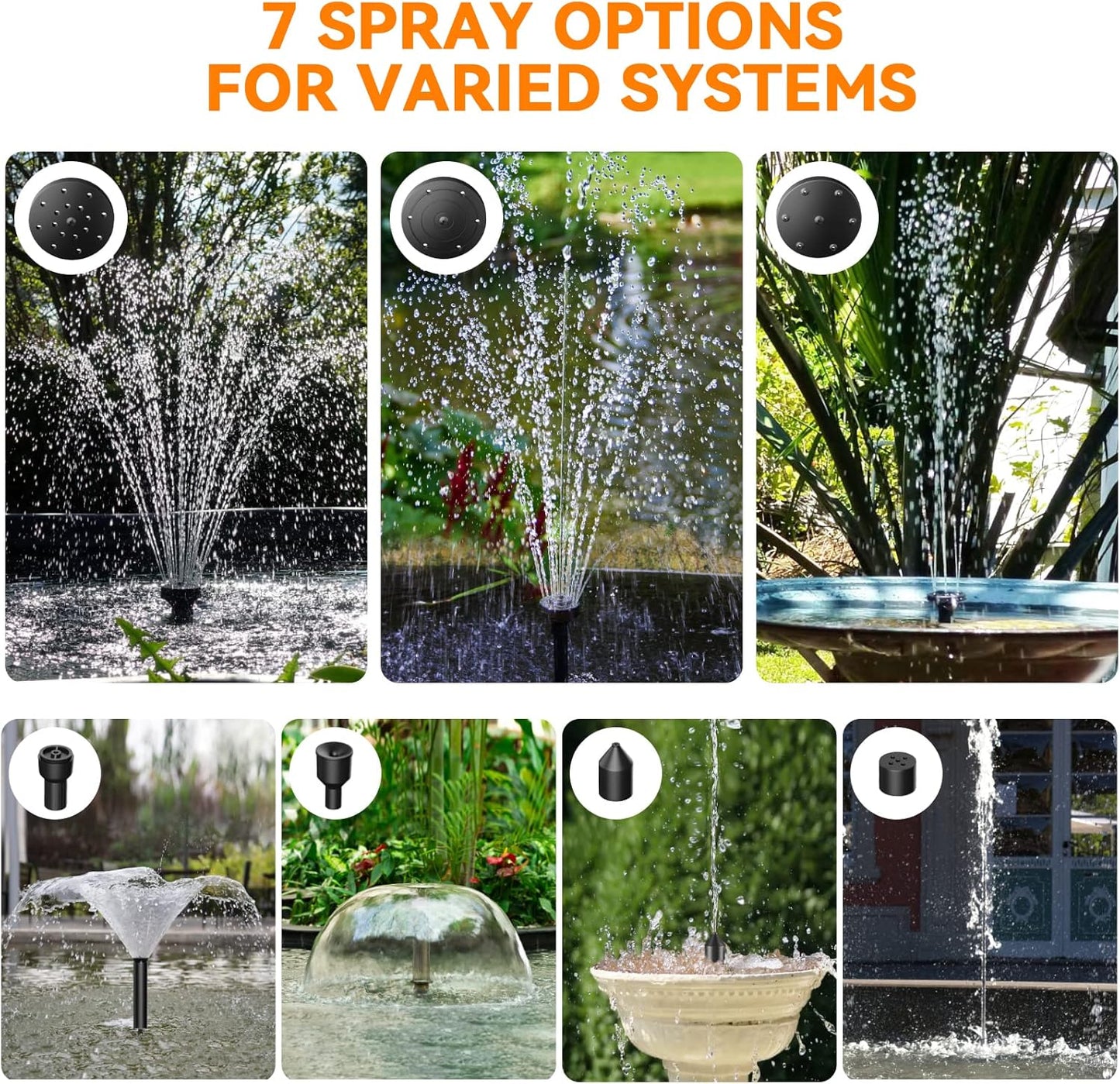 POPOSOAP Solar Water Pump Outdoor, 30 Watt Solar Powered Water Pump with 430GPH Solar Pump, 7 Nozzles, 6.6 Tubing DIY Water Feature for Pond, Fountain, Pool, Fish Tank, Garden, Backyard