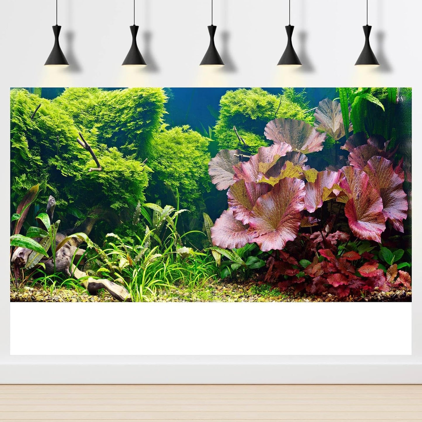 Aquarium Background Underwater Grass Leaves Pebble Aquarium Backdrop Vivid and Fresh Green Aquatic Plant Background Stone River Bed DeadWood Purple Leaves Tank Background Decor Vinyl 60x24in