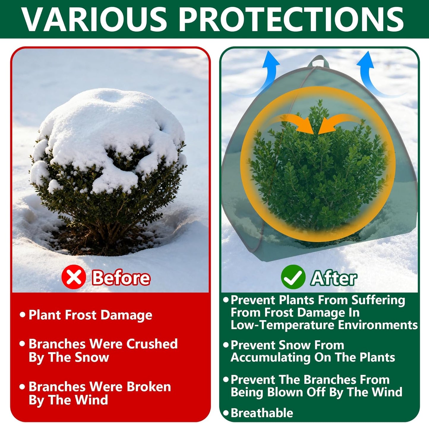 2 Pcs Pop Up Shrub Covers Frost Protection Tent, 22" x 22" x 22" Winter Plant Cover Freeze Protection, Warm Garden Plant Protector Tent for Protecting Outdoor Shrub Fruit Potted Plants from Snow & Ice