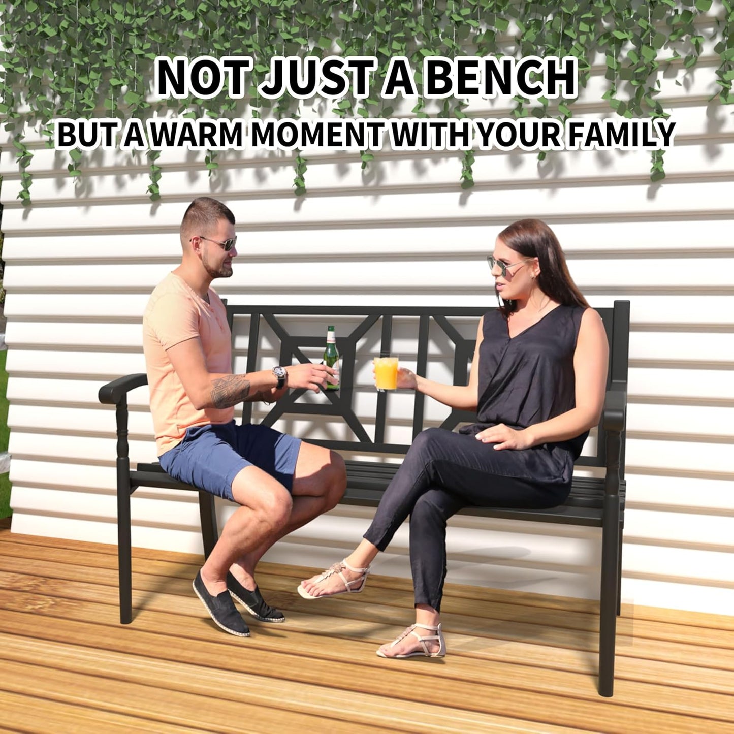 YLGJ&TIDY 50" Outdoor Bench, Metal Garden Bench, Patio Park Bench with Backrest & Armrests, Rust-Resistant, Perfect for Gardens, Parks, Porch, Lawn and Yard (BENCH05)