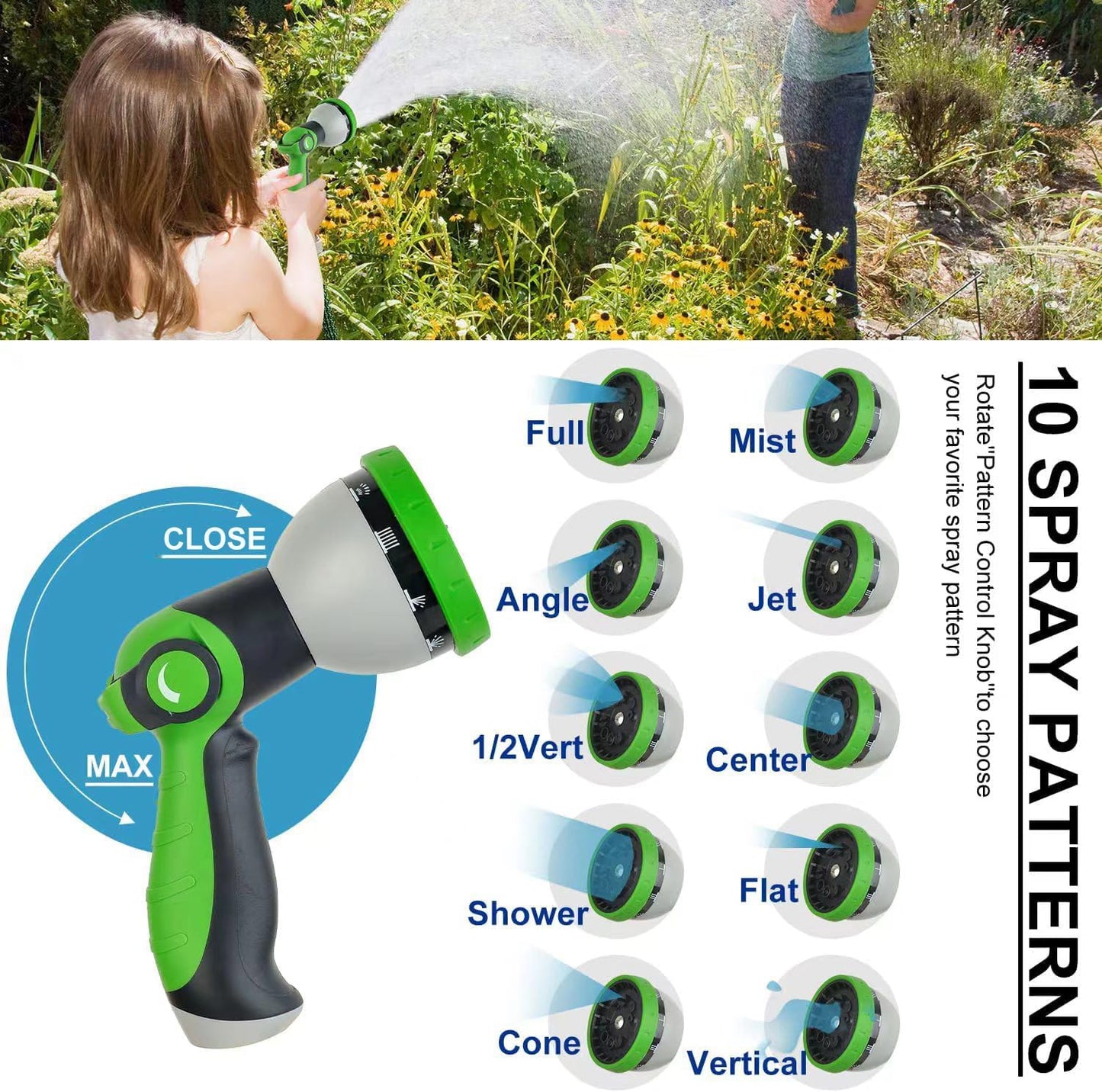 Metal Garden Hose 150Ft Stainless Steel Water Hose Heavy Duty with 10 Way Nozzle-Flexible Lightweight Durable No Kink & Tangle，Strong 3/4’’ Solid Metal Fitting Shut-Off Valve for Outdoor Yard