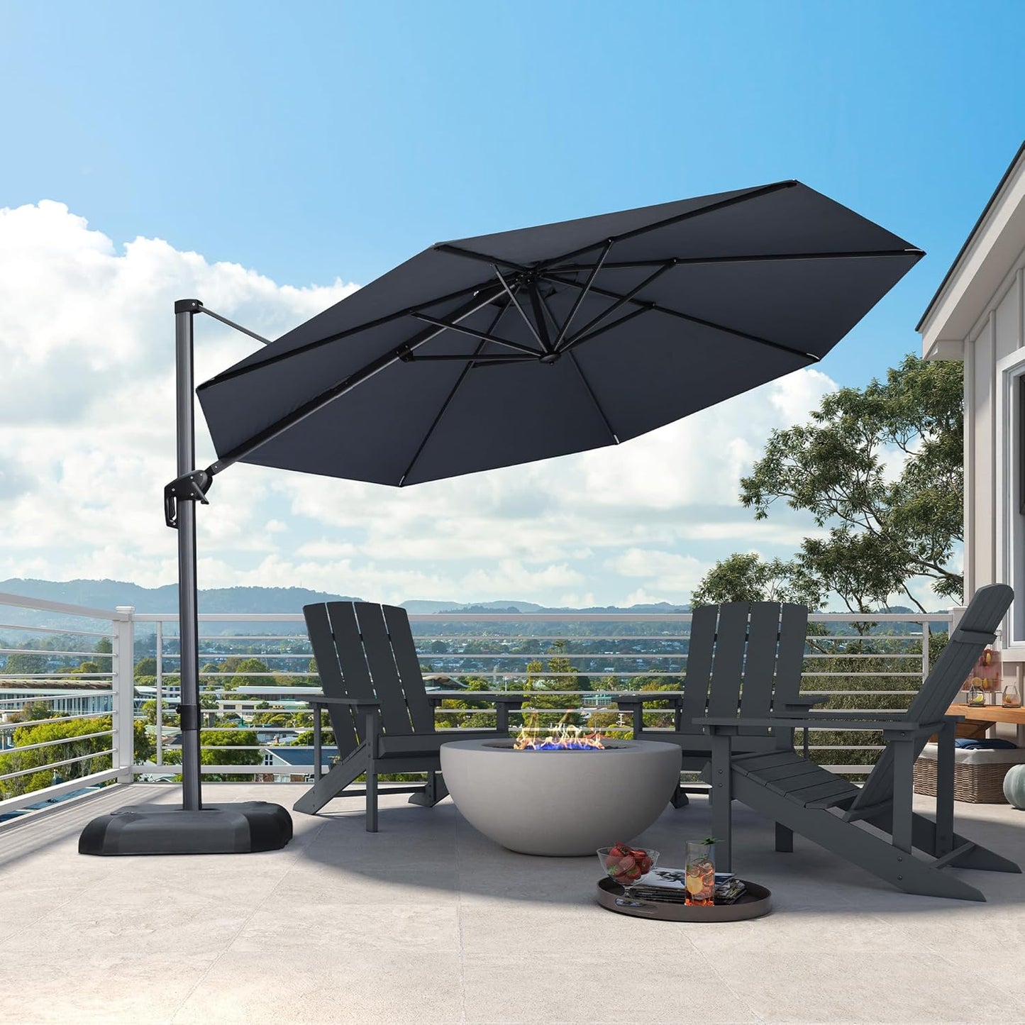 PURPLE LEAF 11 Feet Patio Umbrella Outdoor Cantilever Round Umbrella Aluminum Offset Umbrella with 360-degree Rotation for Garden Deck Pool Patio, Grey
