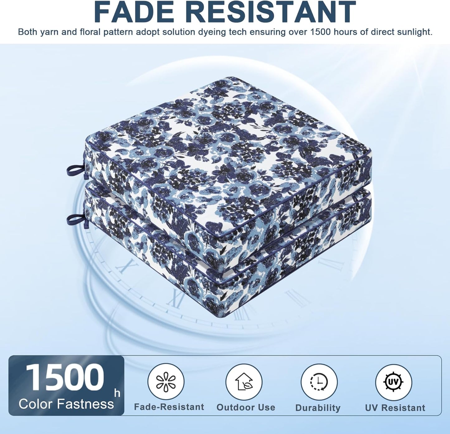 Favoyard Outdoor Chair Cushion 22 x 22 x 3 In Waterproof Pattern Fade Resistant Cushions for Patio Furniture with Removable Cover Attach Straps 28D Foam Insert Cushions Pads for Seat Sofa Couch 2 Pack