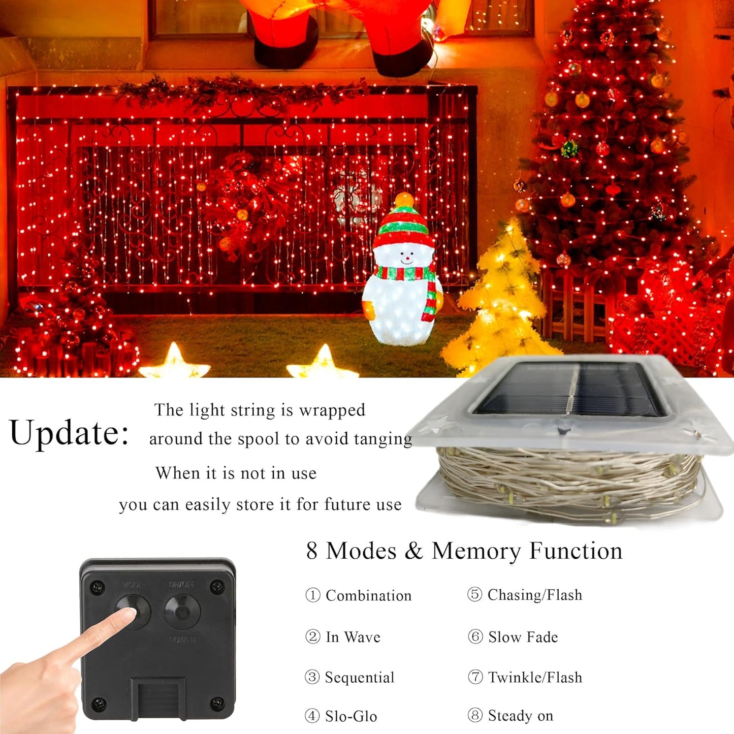 Joomer Solar Fairy Lights, 2-Pack Total 80FT 240LED Solar String Lights Outdoor Waterproof 8 Lighting Modes for Fence Party Garden Patio Yard Home Holiday Tree Outdoor Decoration (Red)