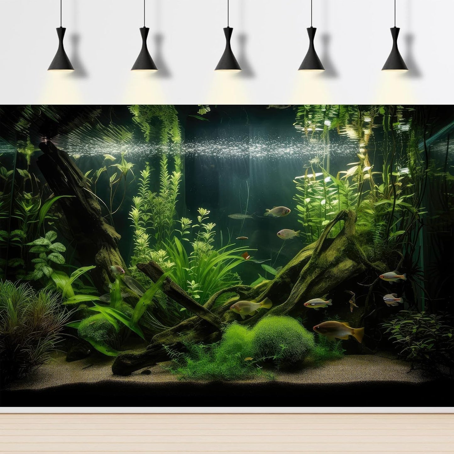 Aquarium Background Diverse Aquatic Plants and Seagrasses Terrarium Background Redwood Root Lush Green Underwater Plants Moss Fish Tank Background Under The Sea Aquarium Backdrop Vinyl 48x18in