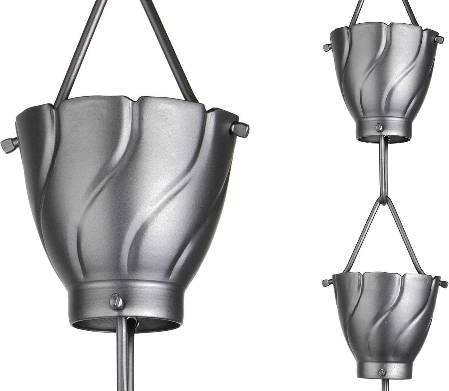 Monarch Rain Chains Aluminum Akira Rain Chain, 8.5 ft Pewter Powder Coated Aluminum Decorative Rain Catcher Chain for Gutters, Pewter Aluminum Rain Gutter Replacement Downspout