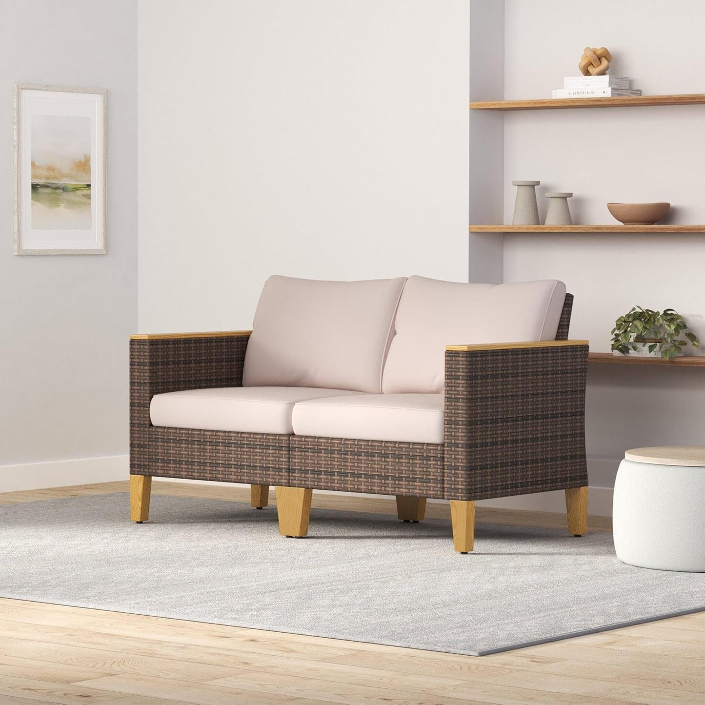 Sophia & William Outdoor Patio Furniture Set High Back Wicker Sofa Chairs All-Weather Patio Conversation Set Couch with Clips & 4" Thick Cushions, Beige