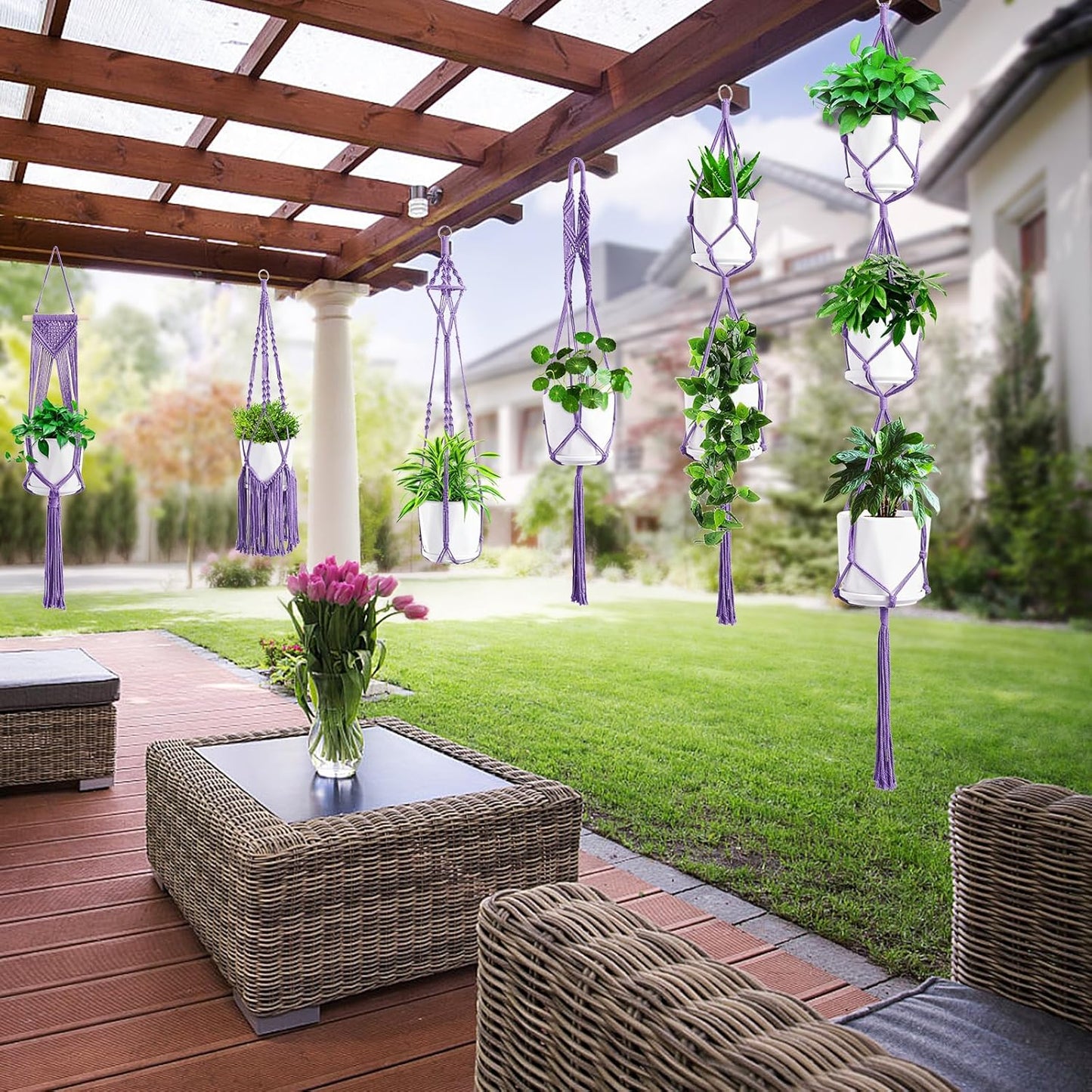 Macrame Plant Hangers, 6Pack Hanging Planters for Indoor Plants w/ 6 Set Hangers Kit Handmade Macromay Plant Hangers Indoor Flower Pots Holder Stand for Boho Home Décor (POTS NOT Included)