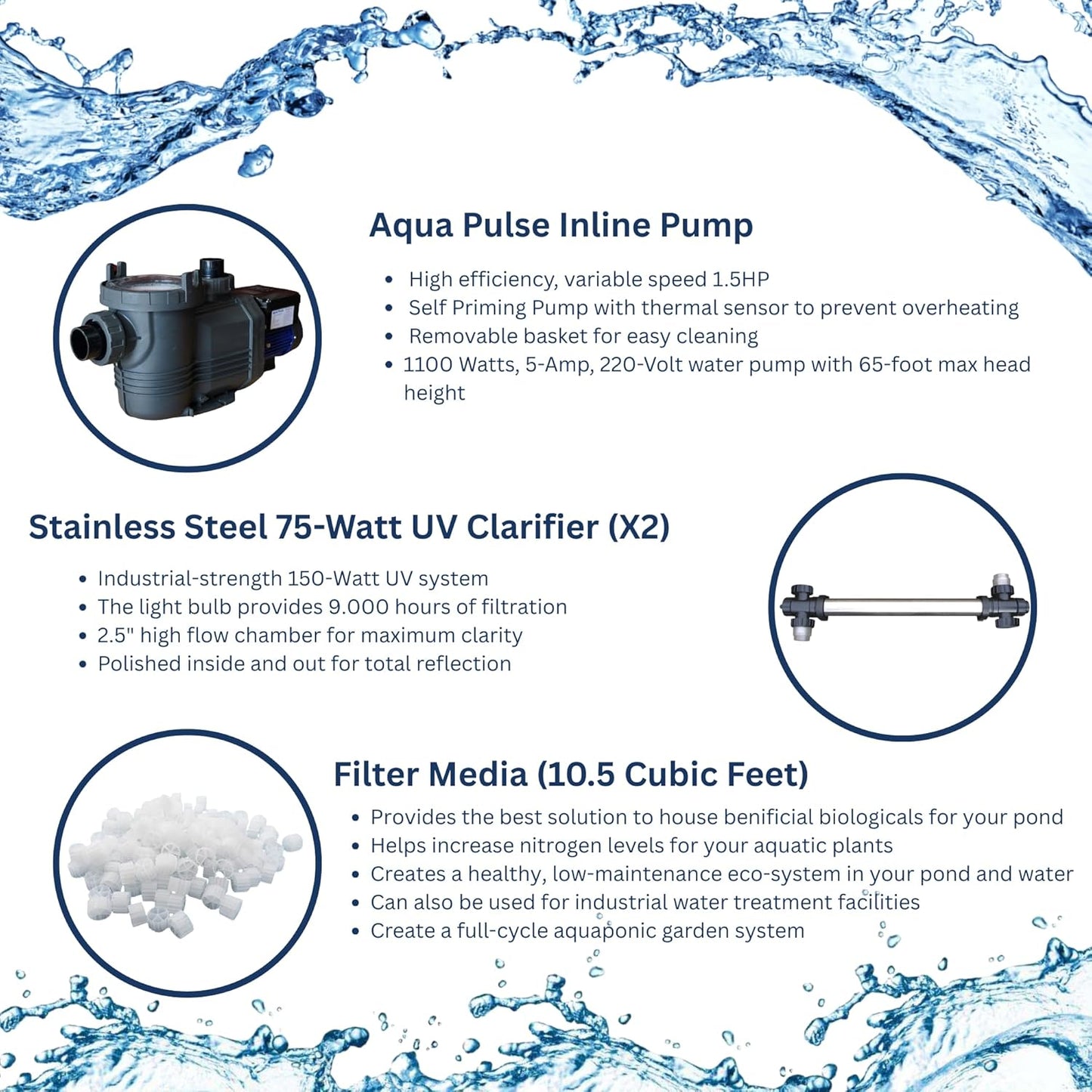 HALF OFF PONDS Simply Clear PRO Koi Pond Filter System with 2HP Blower, UV Clarifier & 2.0 HP Pump – Filters Ponds Up to 27,000 Gallons – Complete Kit with Bio Media, Multiport Valve, Gauge
