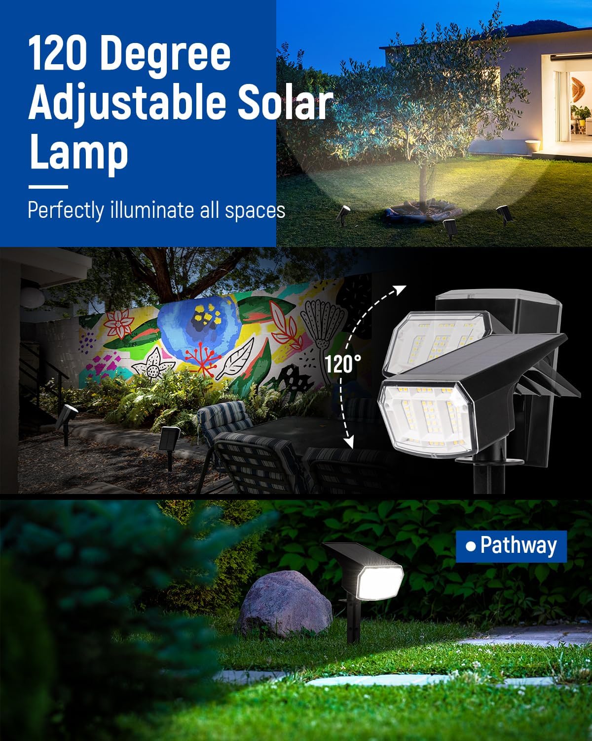 Solar Spot Lights Outdoor 63 LED 3 Lighting,Waterproof IP65 Modes Spotlights for Outside House Yard Garden Landscape Lights 1 Pack (Natural Light)