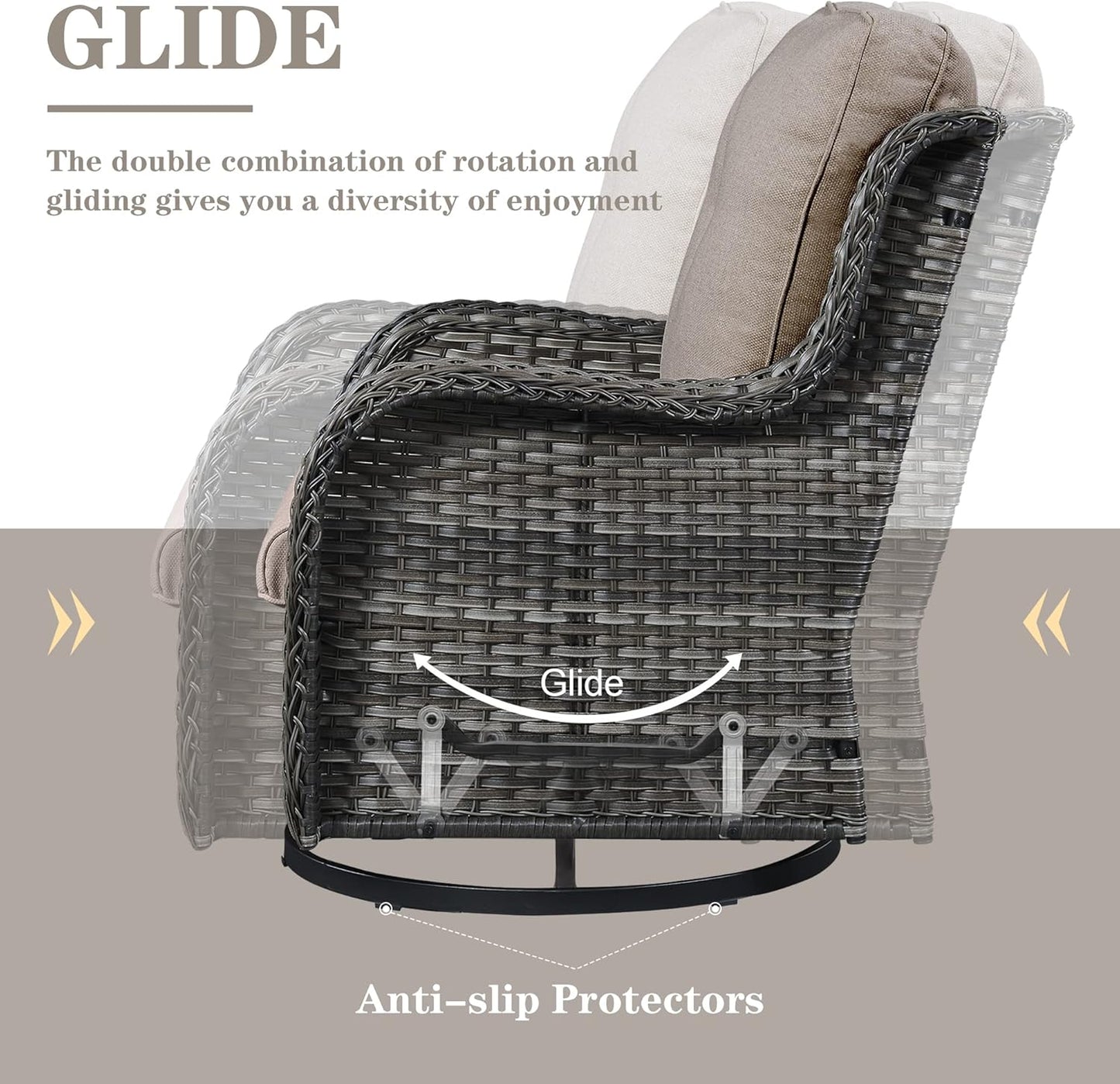 5 Piece Outdoor Patio Furniture Set - Wicker Furniture Patio Conversation Set, Outdoor Swivel Rocker Chairs with Loveseat Sofa and 2 Ottomans for Small Space, Gray Cushion