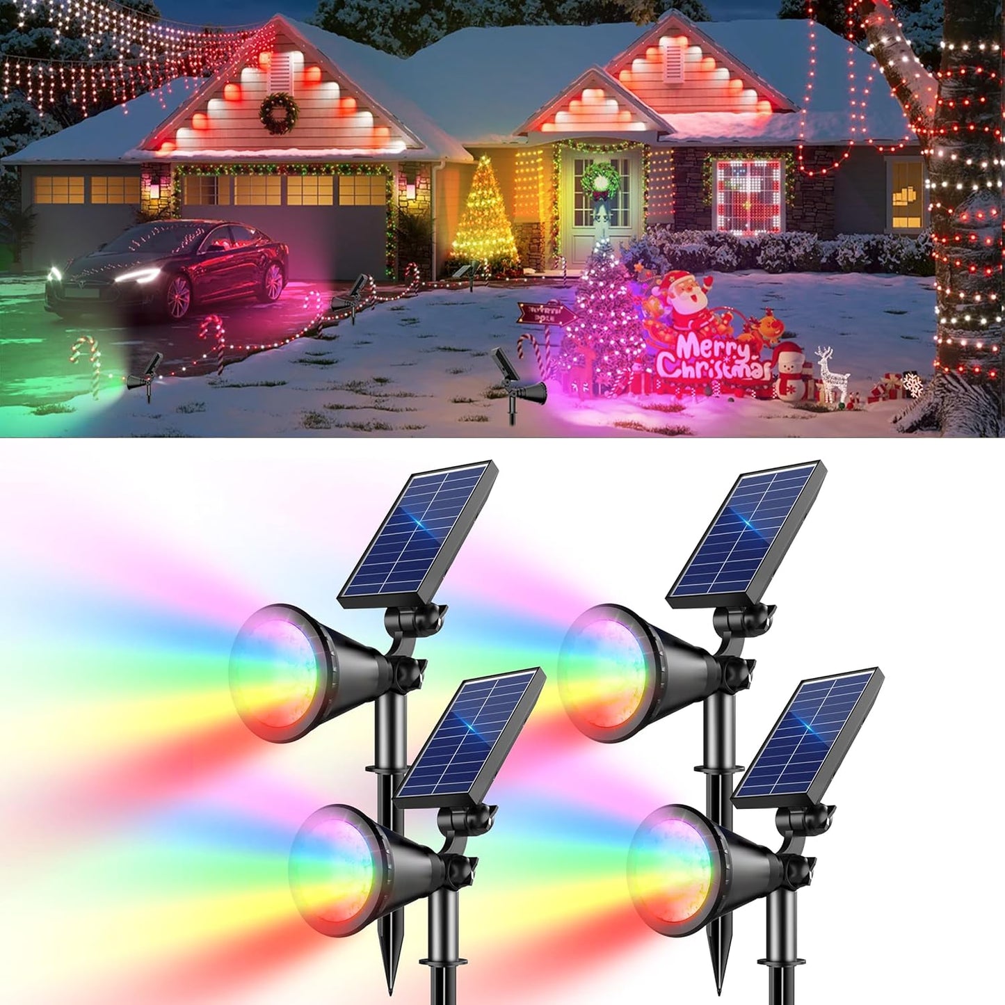 Solar Color Changing Lights, 2 Modes Solar Spotlights Outdoor Waterproof, Adjustable Outdoor Lights for Outside Yard Garden Landscape Pathway Tree Decorations- 4 Pack (Multicolor)