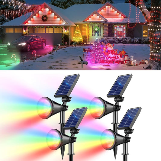 Solar Color Changing Lights, 2 Modes Solar Spotlights Outdoor Waterproof, Adjustable Outdoor Lights for Outside Yard Garden Landscape Pathway Tree Decorations- 4 Pack (Multicolor)
