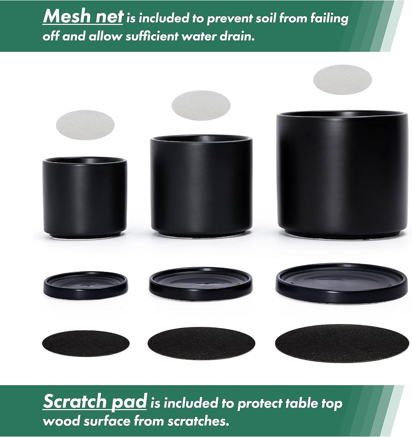 D'vine Dev Black Terracotta Pots for Plants, 4.2 Inch 5.3 Inch 6.5 Inch, Succulent Planter Pot with Drainage and Saucer, 40-T-A-2