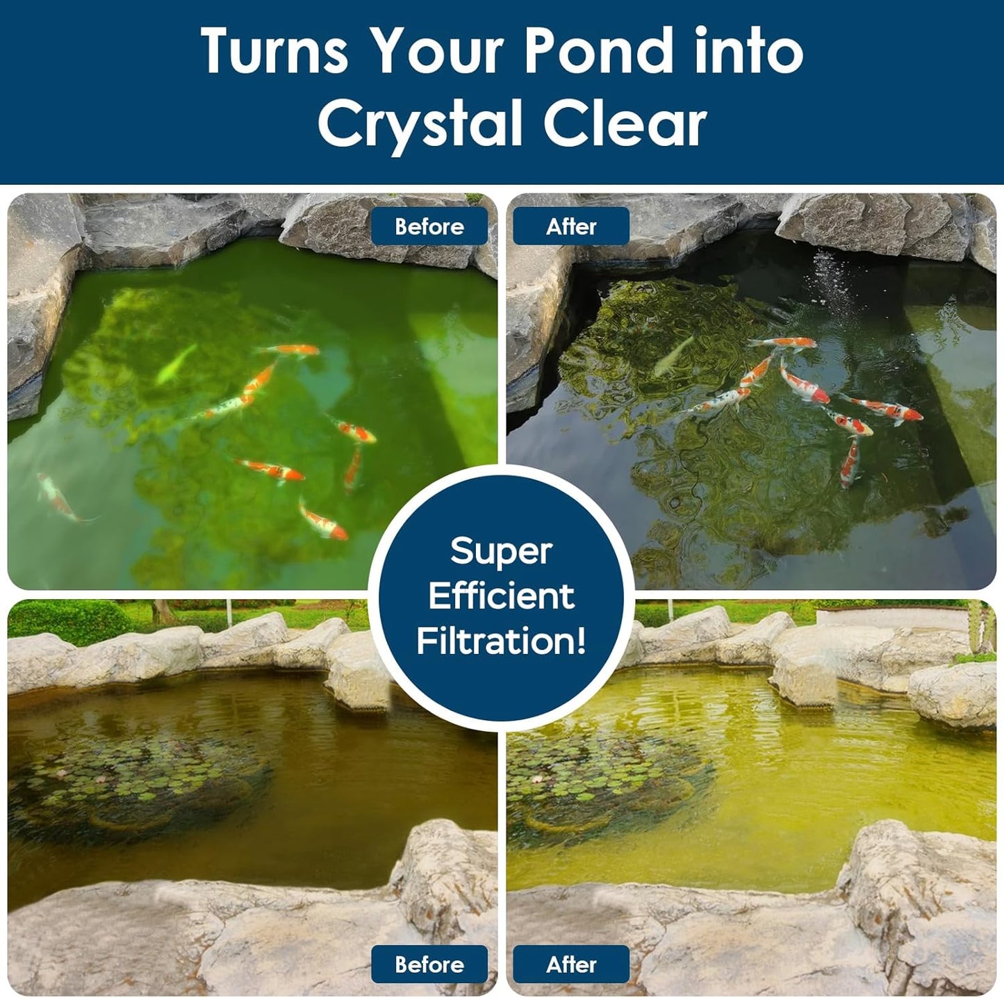 AquaMiracle All-in-One Koi Pond Filters for Outdoor Ponds 200-350 Gal, Pond Fountain Pump with 3 Spray Patterns, Fountain Kit with 400GPH Water Pump for Garden, Water Feature, Bird Baths