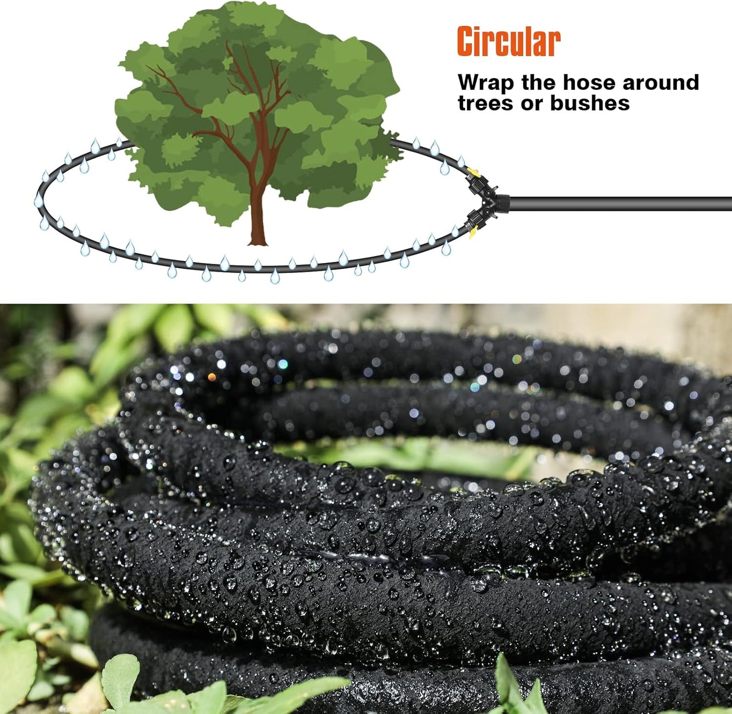 Soaker Hose 10FT Ring for Trees 1/2 Inch Rubber Longer Lasting Drip Irrigation Save 70% of Water Great for Lawn and Yard