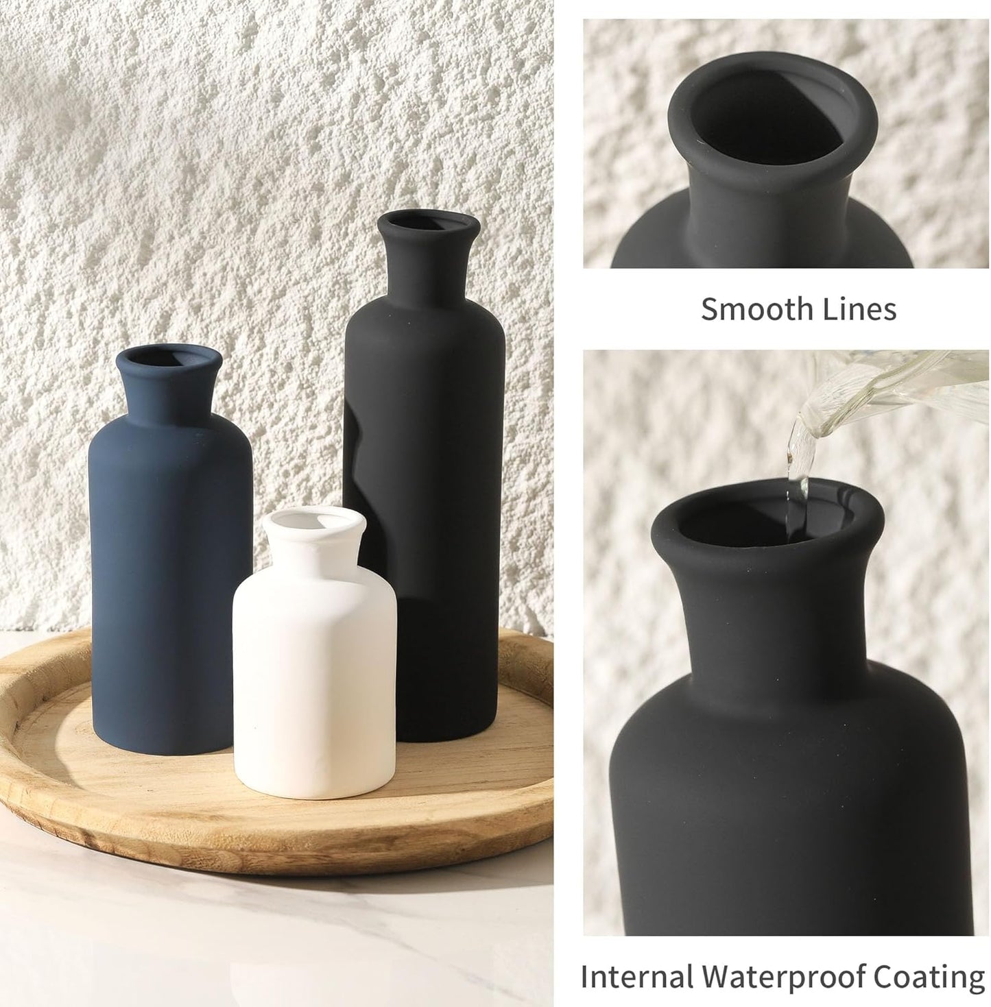 Ceramic Vase Set of 3, Neutral Modern Vases Home Decor Boho Vases Farmhouse Decor Flowers Pampas Vase for Table Mantel Entryway Shelf Living Room Kitchen Bathroom - Mutlicolor