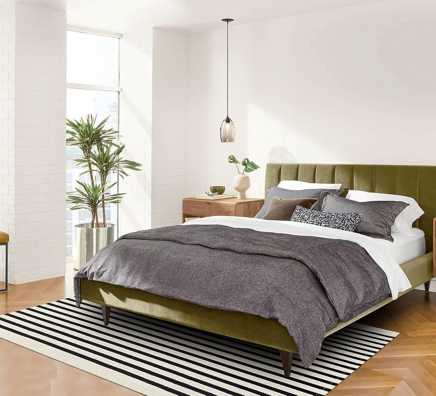 IOHOUZE Black Beige Striped Rug -5'x8' Indoor Outdoor Rug, Washable Area Rug for Living Room, Large Patio Rug, Cotton Striped Rugs for Patio Living Room Bedroom