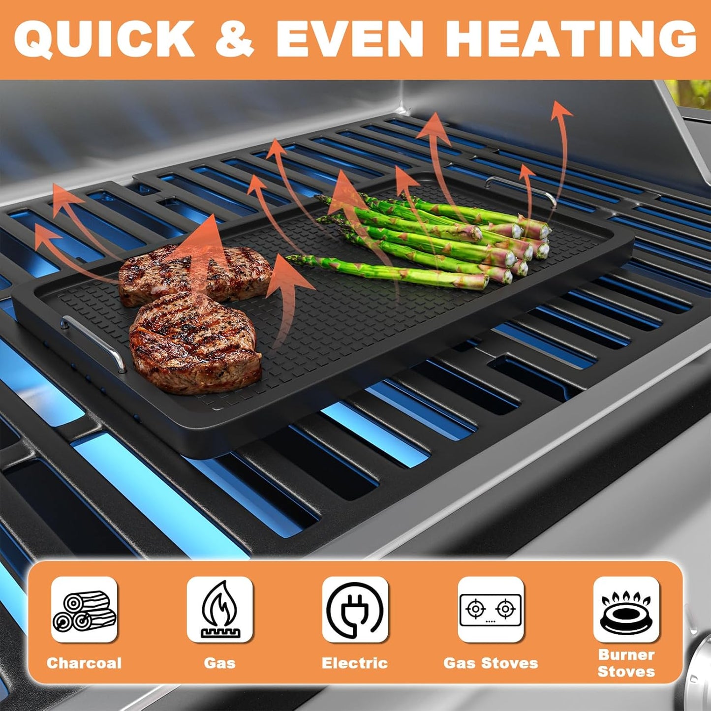 Cast Iron Griddle for Gas Grill Universal, 15" x 8.7" Griddle Pan for Stove Top with Handle, Grill Griddle, Stove Top Griddle for Charcoal/Gas/Electric Grills, Cast Iron Grill Pan for Outdoor/Camping