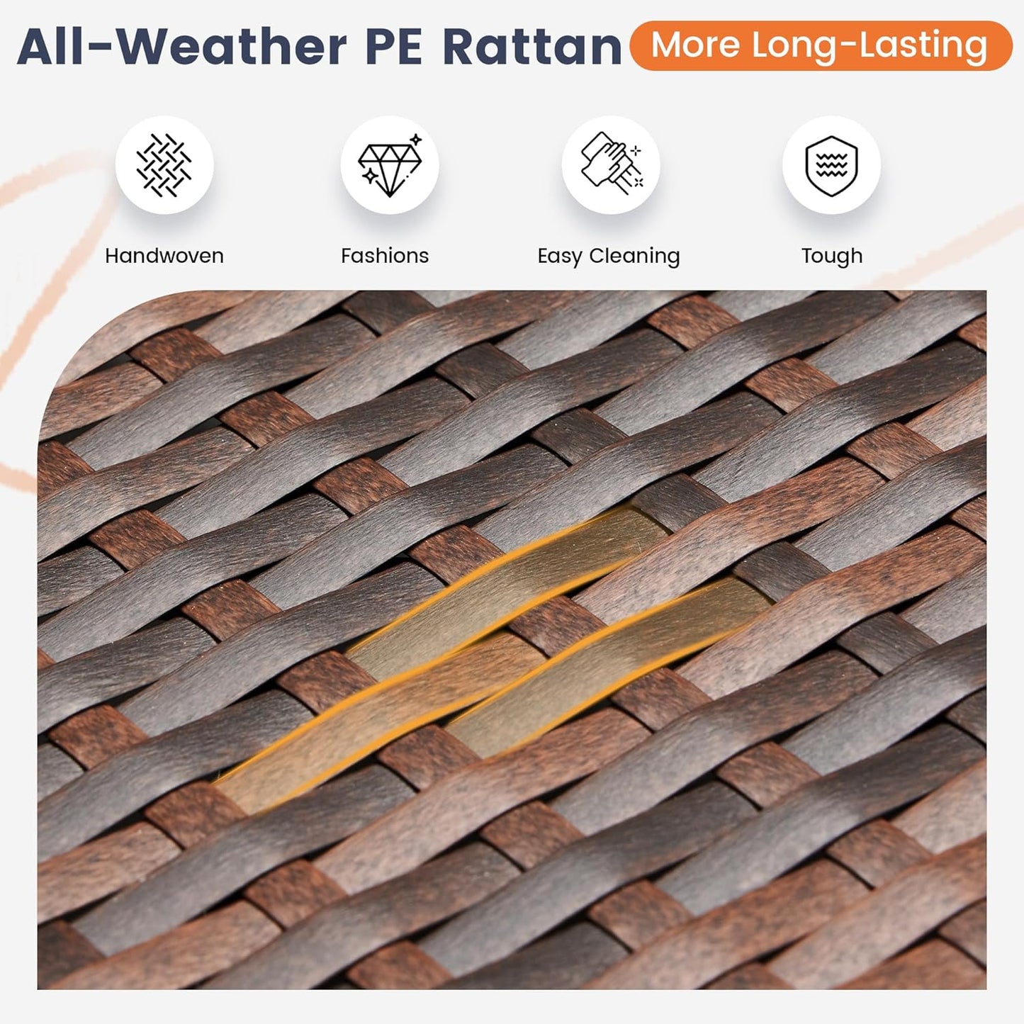 UDPATIO Patio Furniture Set with Fire Pit Table, 8 Inch Armrest Outdoor Sectional Sofa, Wicker Outdoor Furniture Conversation Sets with Waterproof Cover for Backyard Deck(Brown/Khaki)