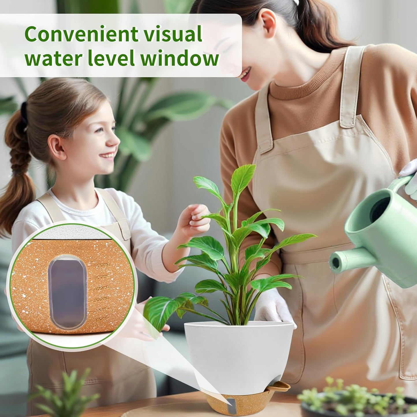 12/10/9/8 inch Self Watering Pots with Visual Water Window, Extra Large Self Watering Plant Pot with Drainage Holes and Saucers, White Flower Pots for Indoor Plants