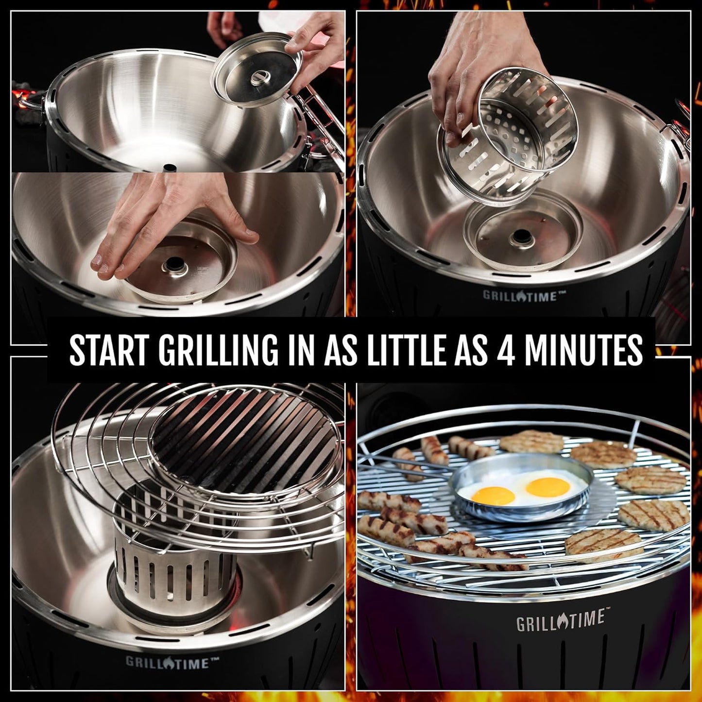 GrillTime Tailgater GTX Portable Charcoal Grill 16 Inch - Smokeless Tabletop Grill for Camping, Tailgate Parties, Beach BBQ, Travel - Blue