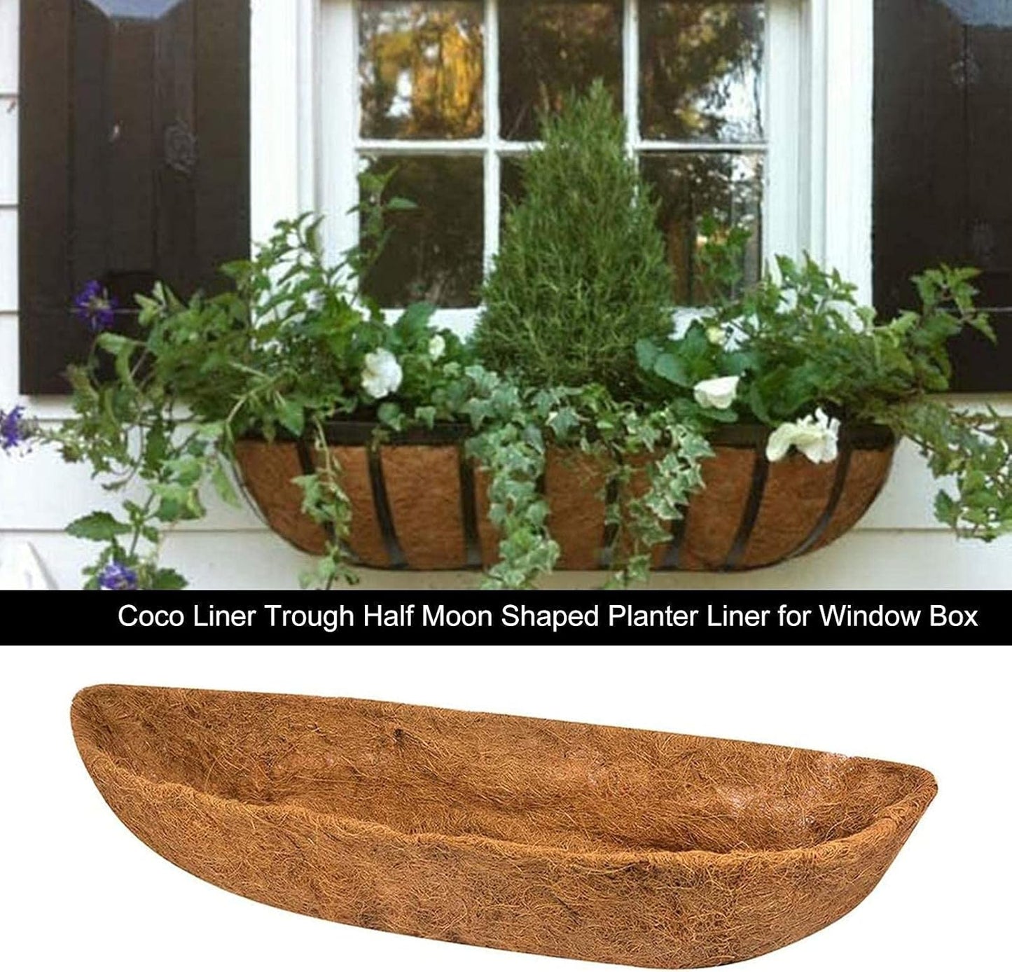 chengchuang 2 Packs Natural Coco Fiber Replacement Liner, 24/30/36/48 in Coconut Liners for Planters, Coco Liners for Window Box/Hanging Basket Liners, Durable Coconut Coir for Planting(36Inch)