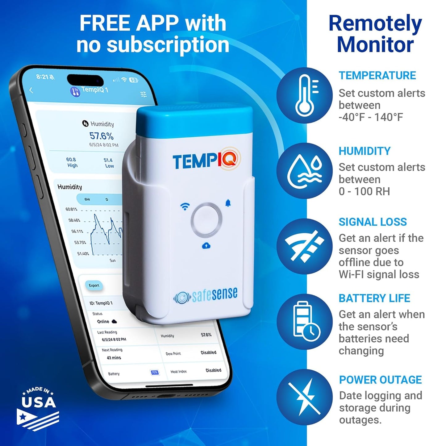 TEMPIQ Remote WiFi 2-Pack Temperature & Humidity Sensor - App Integration, Alerts, Helps Monitor 2nd Home, AirBnb, RV, Pets,Freezer and Server Room, Indoor & Outdoor Hygrometer & Thermometer