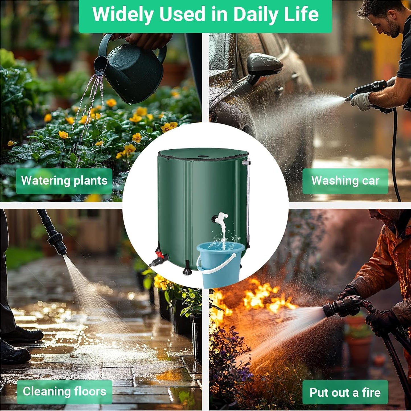 50 Gallon / 200L Rain Barrel, Collapsible Rain Barrels to Collect Rainwater from Gutter with Spigots and Overflow, 500D PVC Portable Rain Water Collection Catching System, Water Catcher Tank