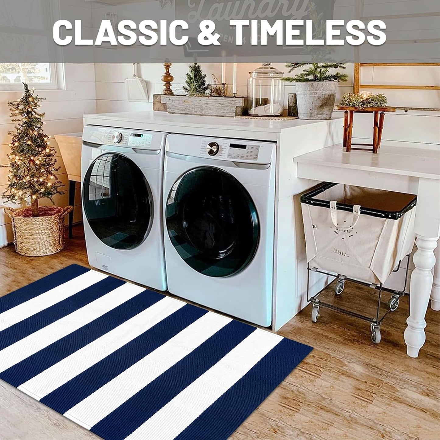 IOHOUZE Navy White Striped Rug -3x5 Front Door Mats Outdoor,Washable Rug for Front Porch Decor,Spring Summer Welcome Mats Outdoor Indoor, Doormat for Farmhouse/Entryway/Home Entrance