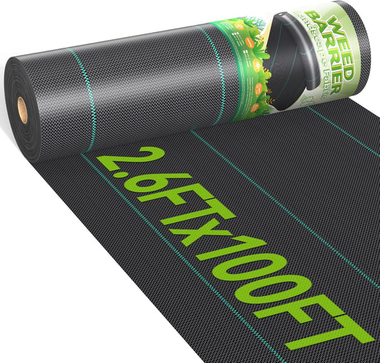 2.6ftx100ft Weed Barrier Landscape 3.2oz Fabric Heavy Duty, Woven Weed Control Cloth, Woven Geotextile Fabric for Underlayment, Gardening Ground, Commercial Driveway Weed Block Cover Mat
