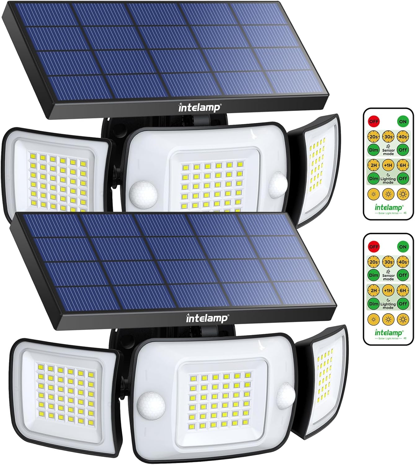 intelamp Solar Flood Lights Outdoor Waterproof, 6000mAh 1200LM Solar Powered Dual Motion Sensor LED Lighting Dusk to Dawn Security Floodlight Exterior with Remote for Outside Garden House Patio
