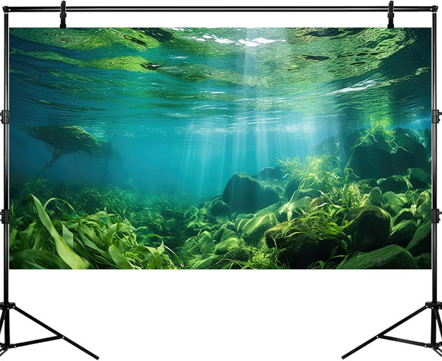 Under The Sea Fish Tank Background Aquatic Plants Deep Sea Aquarium Background Underwater Sunray Rock with Moss Terrarium Backgrounds Deep Ocean Floor Tropical Fish Tank Backgrounds 30x18in
