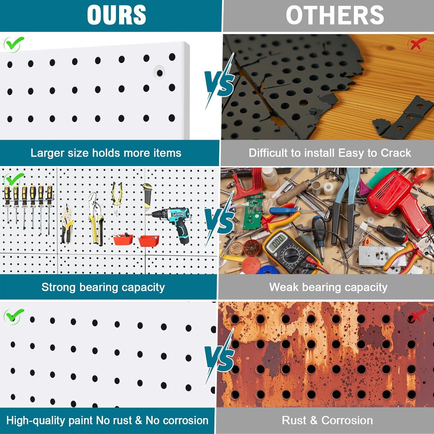 4 Pack Steel Peg Board,Universal 1/8 and 1/4 Pegboard Accessories,Ideal for Garage Tool Storage, Office Organization, Craft Room, Kitchen etc. (White, 4-12X12)