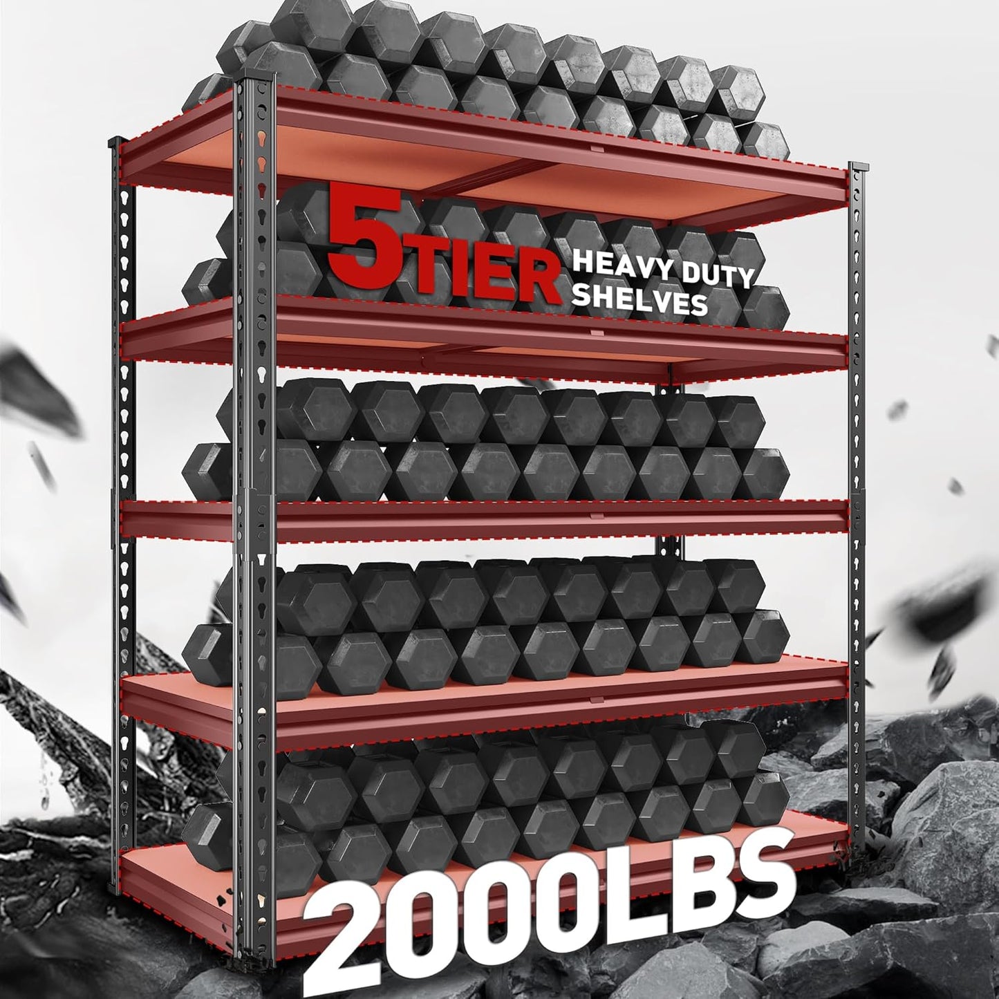 REIBII 2000LBS Garage Shelving Heavy Duty 72''H Storage Shelves 5 Tier Heavy Duty Shelving, Adjustable Metal Shelves for Garage Pantry Closet Kitchen Basement 35.5" W x72 H x 15.8" D, 4 Pack