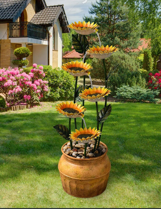 Outdoor Fountains and Waterfalls Cascading Sunflower Fountain 6-Tiers Indoor Outdoor Freestanding Water Fountain Garden Patio Backyard Porch Balcony Home Living Room Office Décor, 33.8 Inch Tall