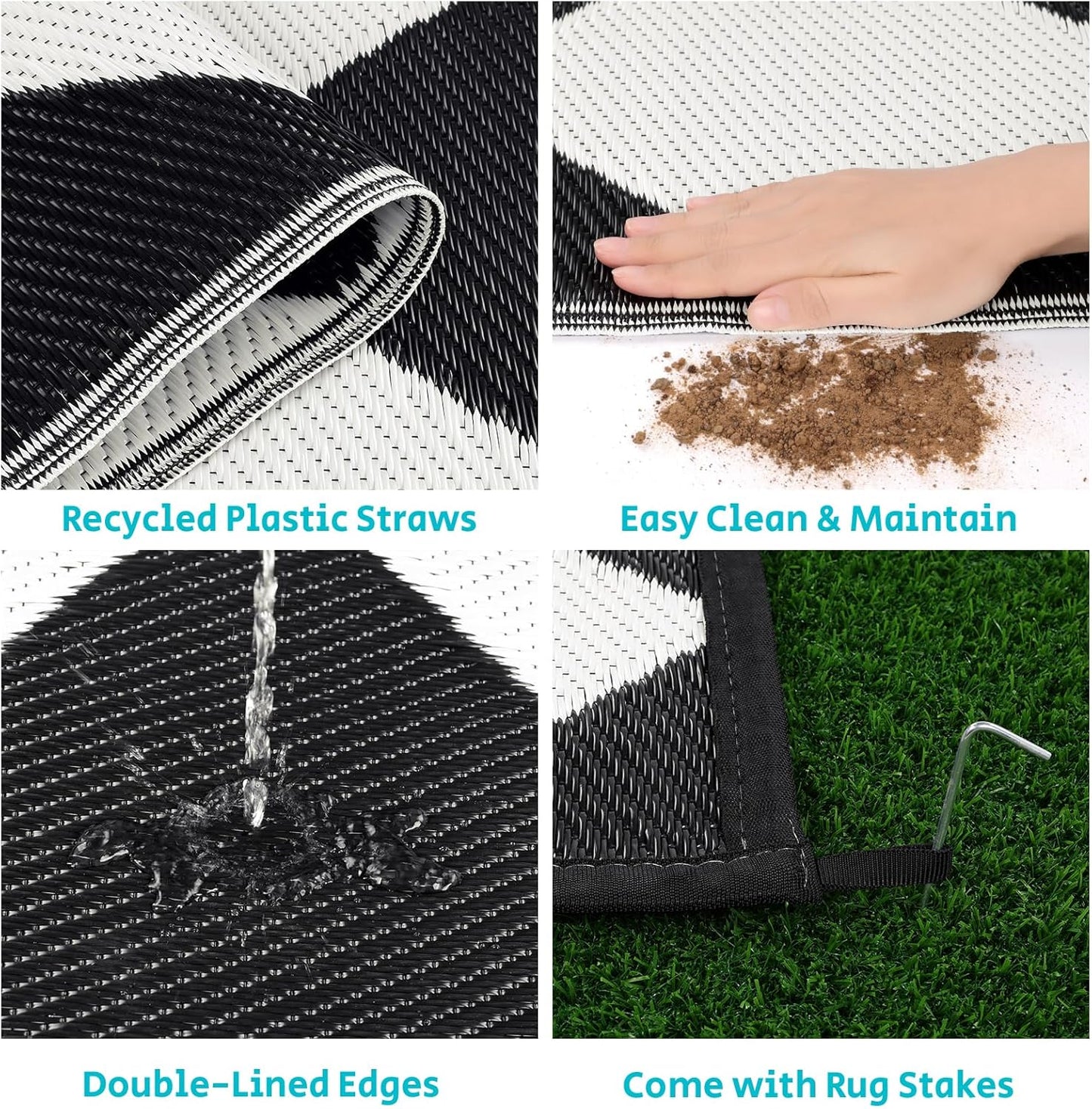HEBE Outdoor Rug Waterproof 8x10, Reversible Plastic Straw Rug RV Camping Rug, Indoor Outdoor Patio Mat Clearance, Outside Carpet for Porch,Deck,Camper,Balcony,Backyard,Picnic