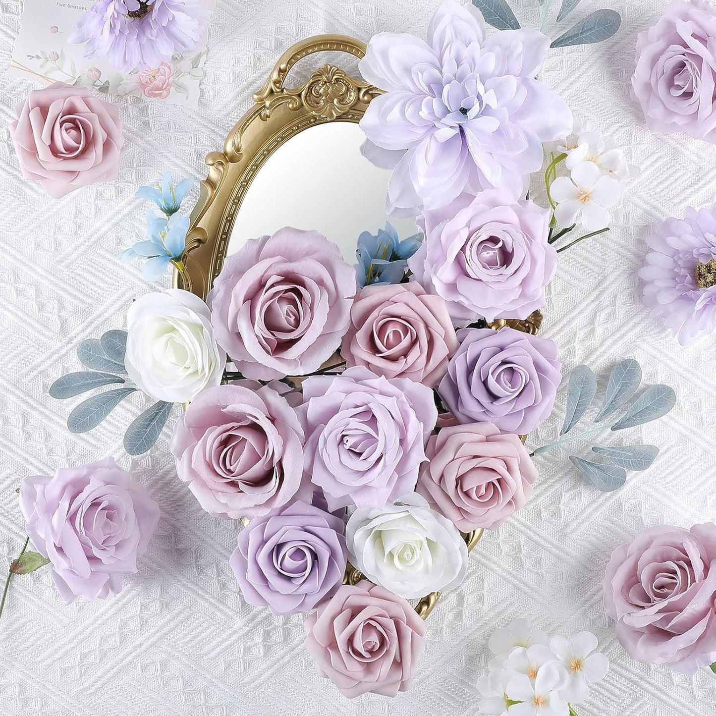 AGIRL Rose Artificial Flowers Combo Fake Flowers Purple White Silk Flowers Fake Floral Arrangements Cake Flowers for DIY Wedding Bouquets Centerpieces Table Decor Baby Shower Home Decor