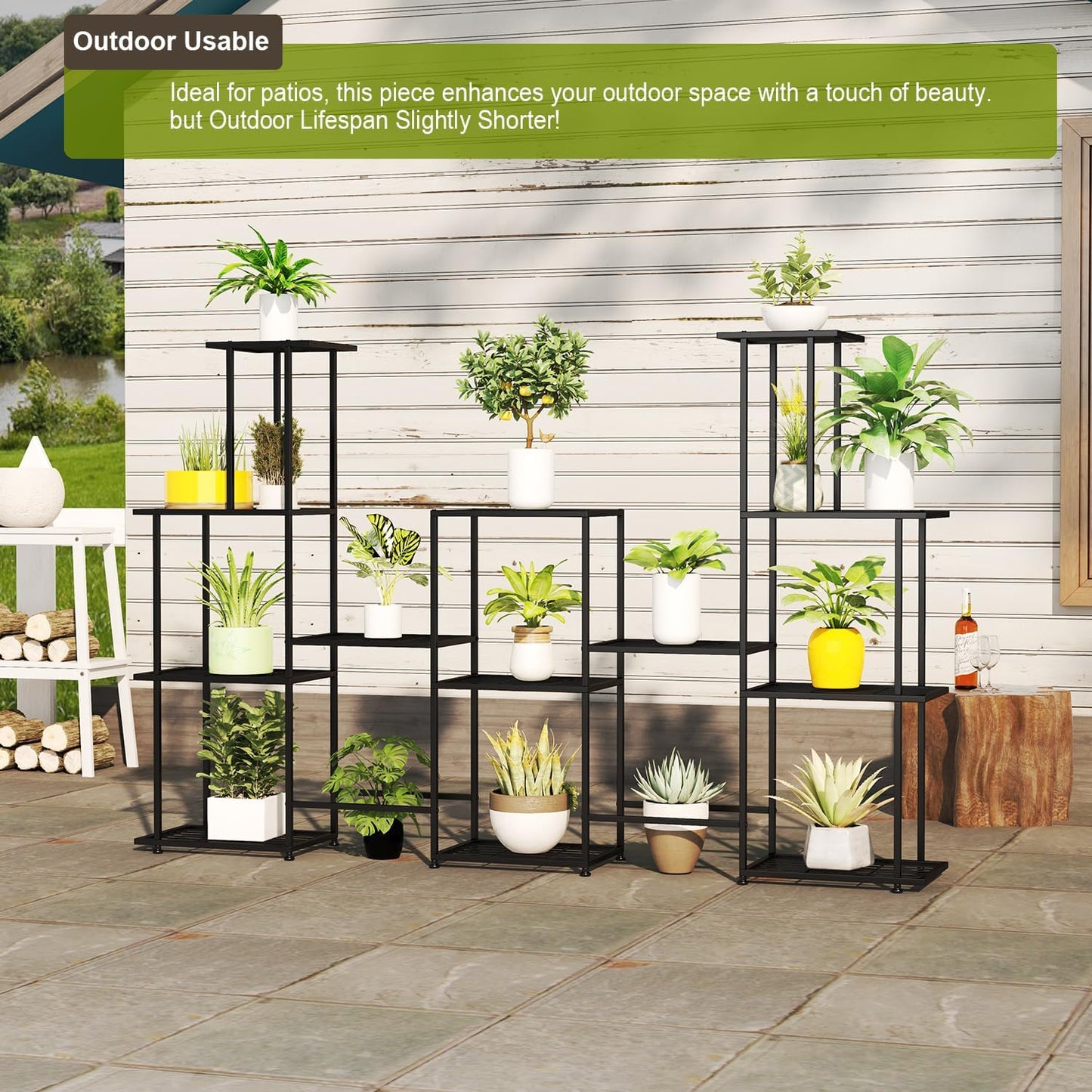 Tall Multi Tier Plant Stand, 13 Tiers Multifunctional Plant Stands for Indoor Plants, Decorative Black Steel Plant Shelf for outdoor Patio Garden Balcony and Yard