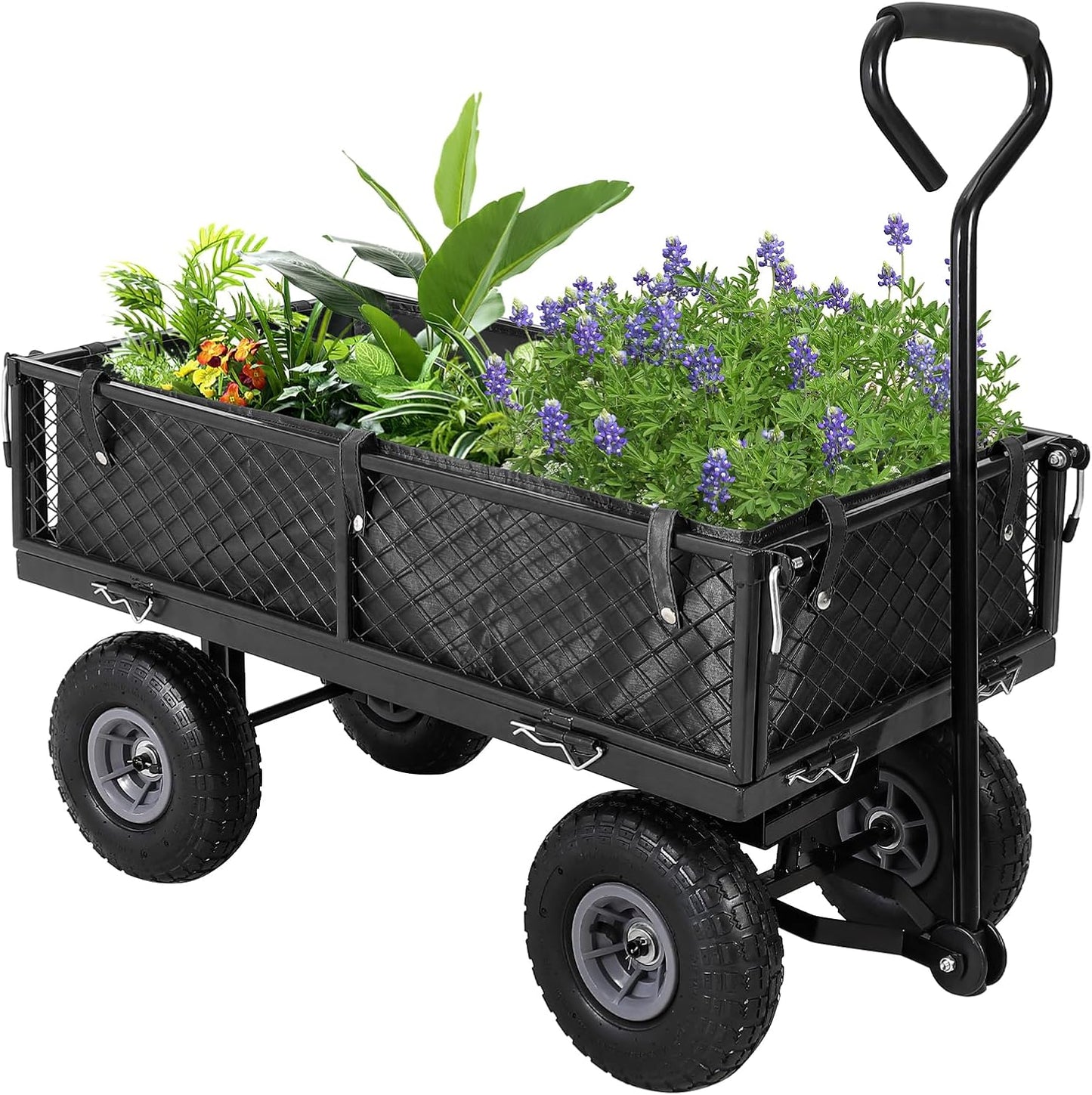 Heavy Duty Steel Garden Cart Folding Utility Wagon with Removable Cart Liner, 500 Lbs Capacity