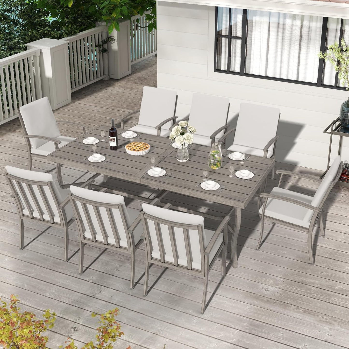 HAPPATIO Outdoor Dining Table for 8, Aluminum Rectangle Outdoor Dining Table with Umbrella Hole, All-Weather Aluminum Patio Dining Table for Garden Yard Poolside, Only Table, Grey