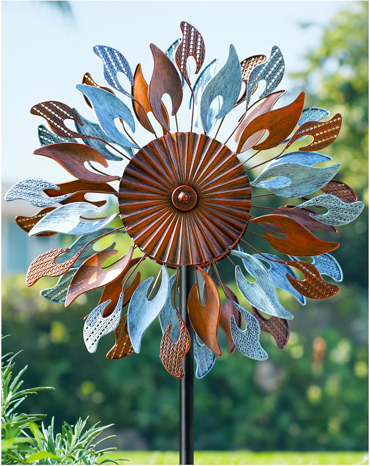 Wind Spinners Yard Garden - Large Wind Sculptures & Spinners with Stake, Kinetic Metal Windmill Spinner Decor for Garden Lover (22" W x 83“ H)