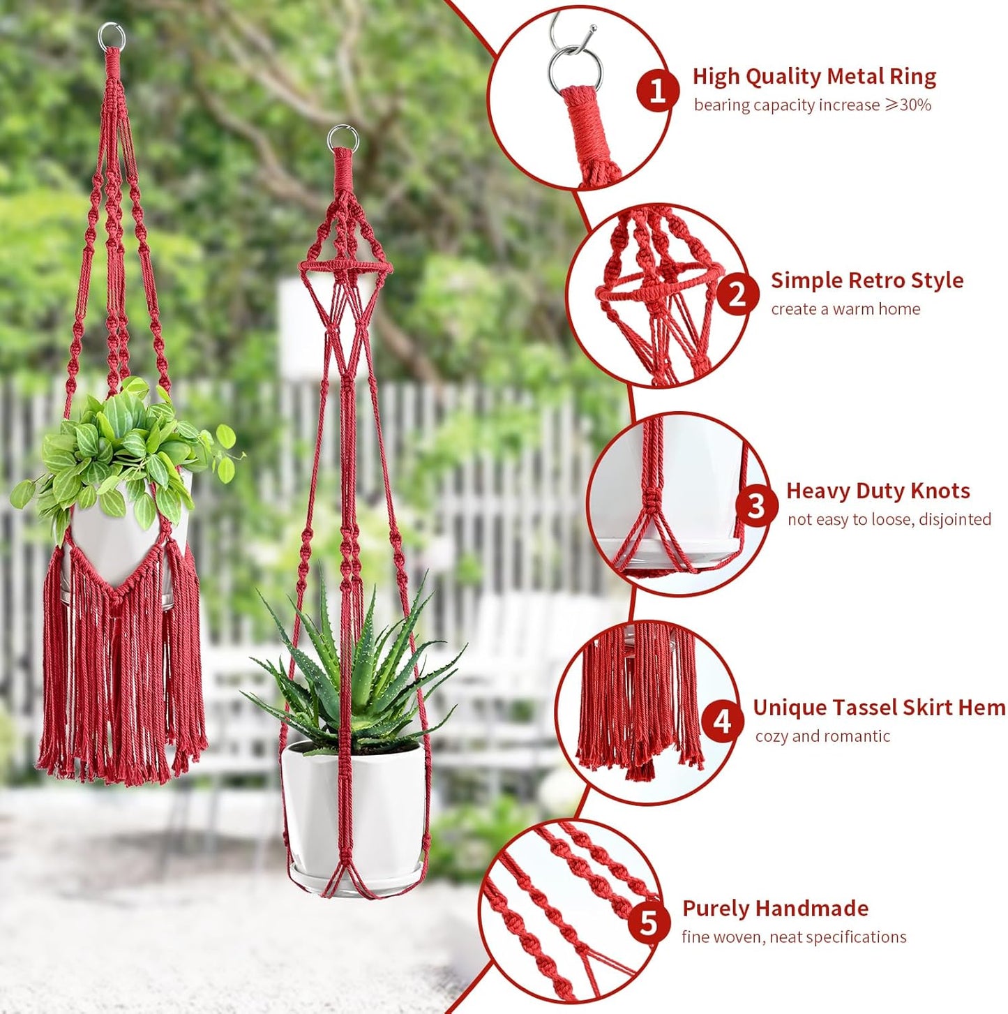 Macrame Plant Hangers, 6Pack Hanging Planters for Indoor Plants w/ 6 Set Hangers Kit Handmade Macromay Plant Hangers Indoor Flower Pots Holder Stand for Boho Home Décor (POTS NOT Included)