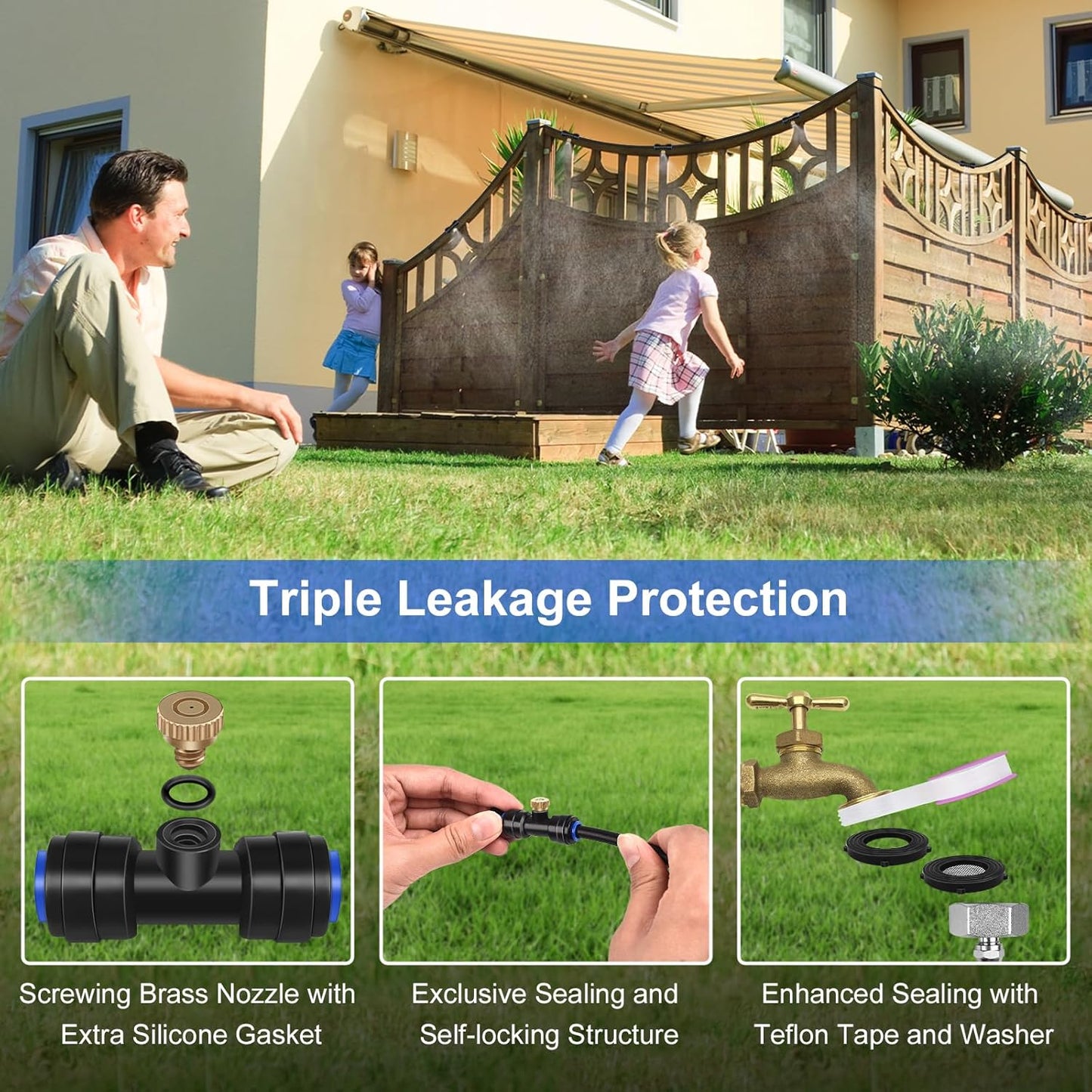 GOXAWEE Misting System, 26FT (8M) Misting Line + 7 Brass Mist Nozzles + Brass Adapter(3/4"), Misters for Outside Patio Cooling Outdoor Garden Greenhouse Trampoline for Waterpark