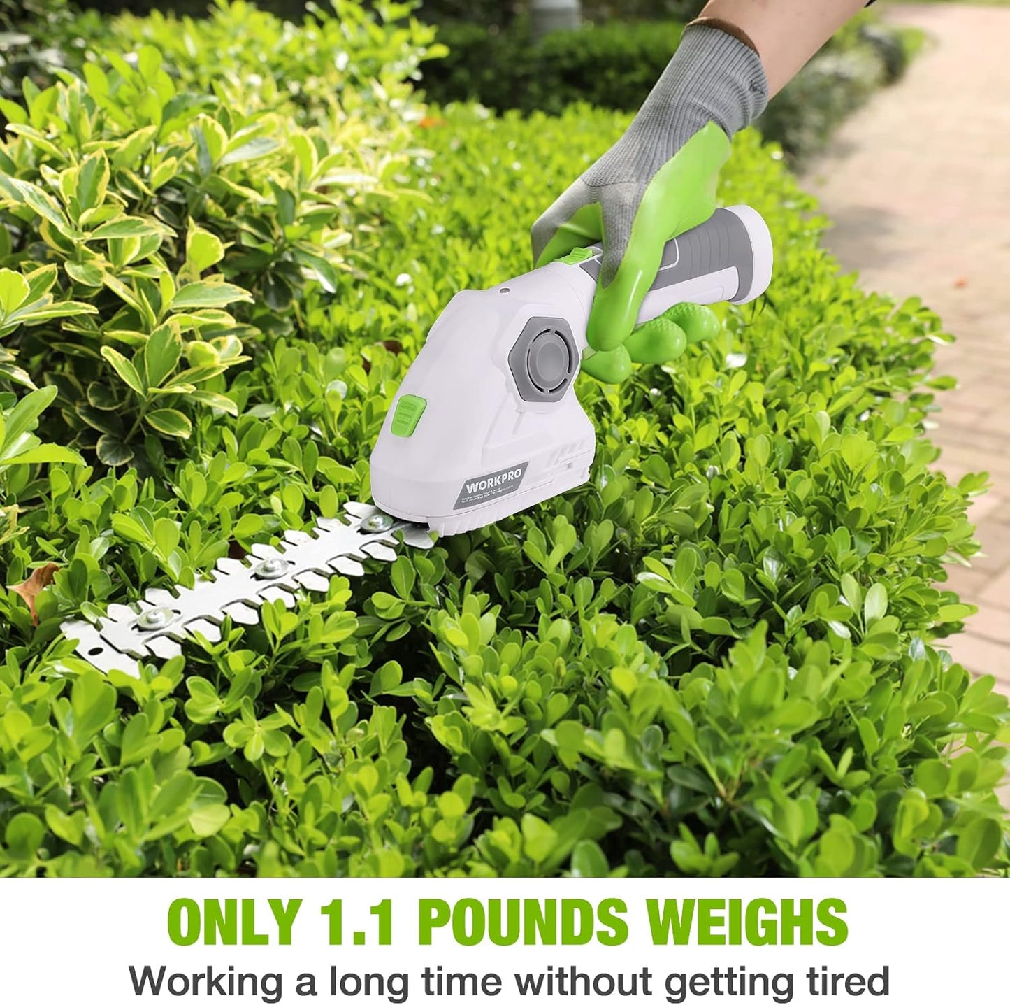 WORKPRO Cordless Grass Shear & Shrubbery Trimmer - 2 in 1 Handheld Hedge Trimmer 7.2V Electric Grass Trimmer Hedge Shears/Grass Cutter 2.0Ah Rechargeable Lithium-Ion Battery and USB Cable Included