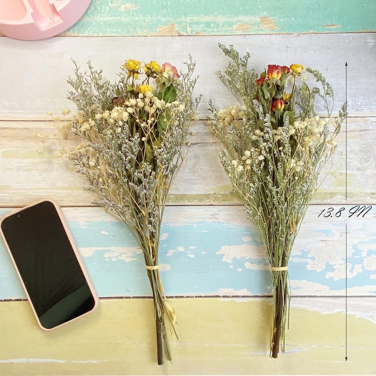 L'BREVOGA Dried Flower Spray Rose Bouquets, 2 Bunches 100% Natural Flowers, Miniature Roses with Baby’s Breath for Decoration Home Party (Spray Rose)