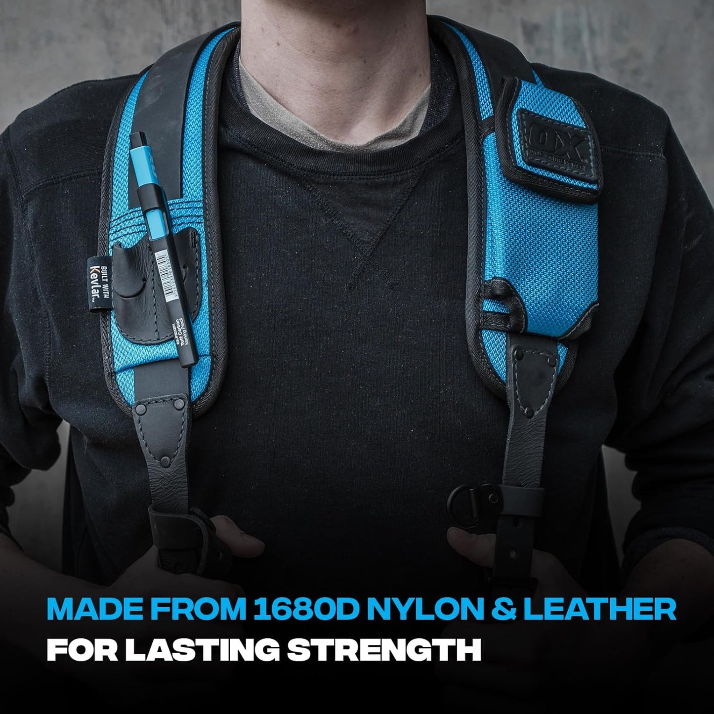 OX Tools Ultimate Nylon & Leather Tool Belt Suspenders with Kevlar Stitching - Water Resistant Adjustable Support with Memory Foam Pads - UV Resistant Support for Tool Rig and Tool Belts OX-U268901